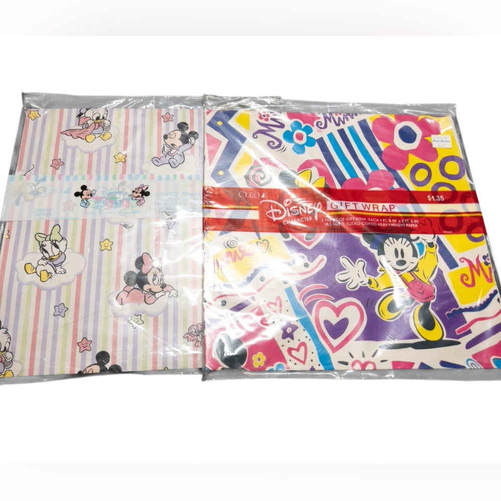 Minnie Mouse Disney Babies Wrapping Paper Cleo Vintage 90s Gift Wrap New 2 Pack